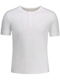 Trendy Crewneck Short Sleeve Henley Mens Top