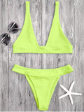 Cheap Plunge Bikini Top and High Cut Bottoms