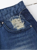 Fashion Ripped High Low Hem Denim Shorts