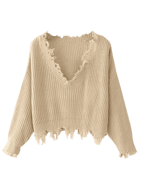 Fashion Loose Ripped V Neck Sweater – Ncocon