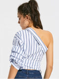 Yun Bow Tied One Shoulder Stripes Shirt