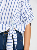 Yun Bow Tied One Shoulder Stripes Shirt