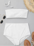 Stunning Ribbed Texture Bandeau High Waisted Bikini