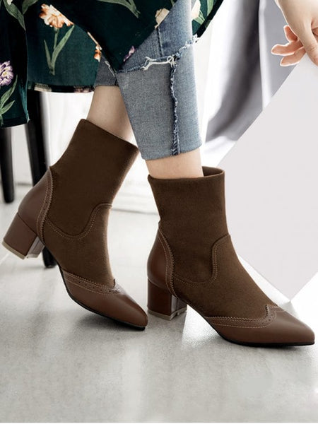 Fashion Wingtip Splicing Pointed Toe Boots