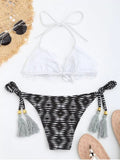 Cheap Geometric Print Ruffles Bikini Set