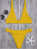 Cheap Plunge Bikini Top and High Cut Bottoms