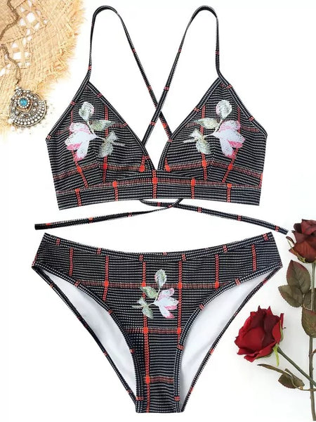 Trendy Floral Back Lace Up Patterned Bikini – Ncocon