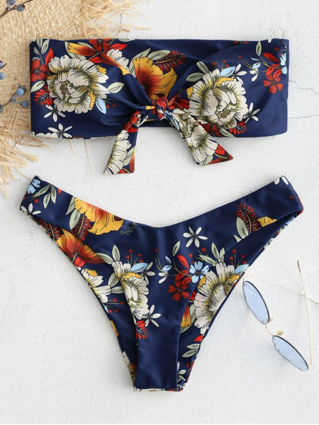 Blue Knot Floral Bandeau Bikini Set – Ncocon