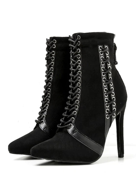 VUnique Lacing Pointed Toe Short Boots