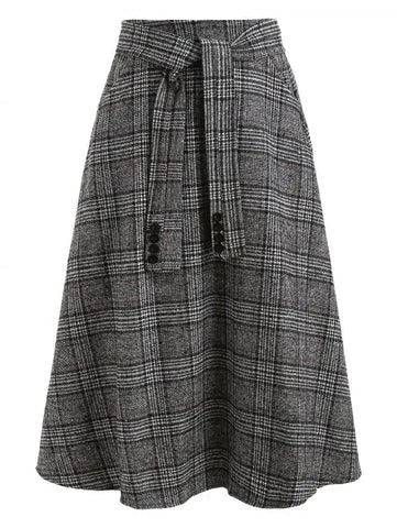 Princess Front Wool Blend Plaid Skirt