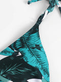 Tie Shoulder Leaf Print Bikini Set