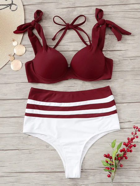 Low Cut Color Block Bikini Set 