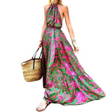 Unique Beach Floral Halter-neck Backless Bohemia Maxi Dress