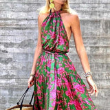 Unique Beach Floral Halter-neck Backless Bohemia Maxi Dress