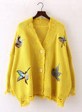  Long Sleeve Casual Embroidery Cardigan Female V Neck Hole Cardigans