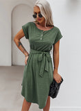 KNITTED SHORT-SLEEVED LEISURE HOLIDAY STYLE DRESS