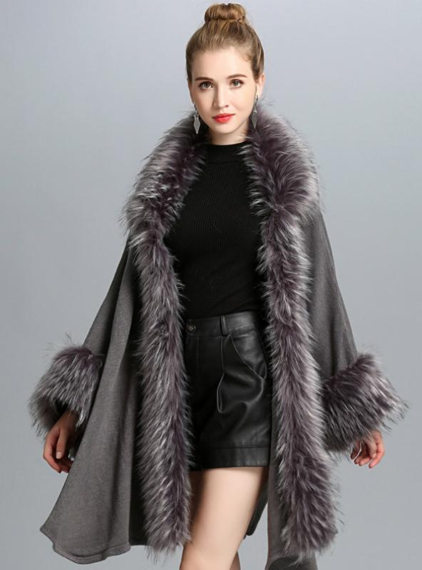 KNITTED SHAWL CARDIGAN FAUX FUR SHAWL CAPE COAT – Ncocon