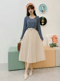 ELASTIC WAIST LONG VERSATILE PLEATED SKIRT