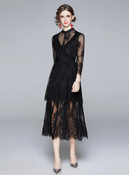 AUTUMN AND WINTER LACE LONG SLEEVE DRESS