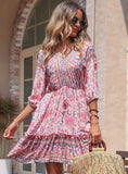 V-NECK PRINTED SUMMER BOHEMIAN DRESS