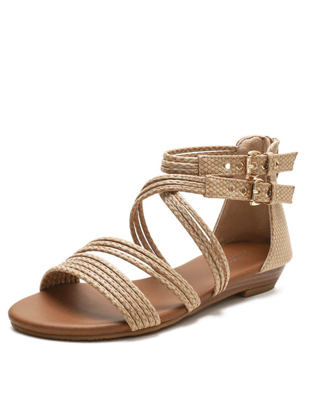 OPEN TOE SOFT SOLED CROSS WEDGE SANDALS