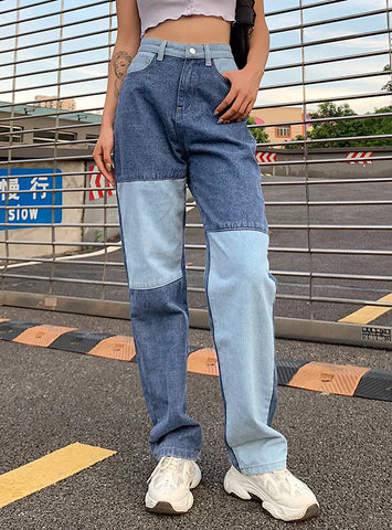 JOKER STITCHING CONTRAST COLOR STRAIGHT SLIM JEANS