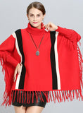 VERTICAL STRIPES LOOSE FRINGED TURTLENECK SWEATER COAK