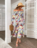 ONE-SHOULDER LONG SLEEVE PRINT DRESS