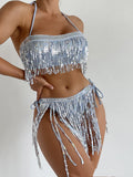 SEQUINED TUBE TOP SWIMSUIT FEMALE BIKINI