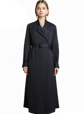 LONG TRENCH COAT TURN-DOWN COLLAR BELTED CASUAL