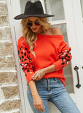 LEOPARD PRINT LONG SLEEVE PULLOVER SWEATER