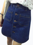 A-Line Korean Mini Jeans Skirt Thin Single Breast Button 