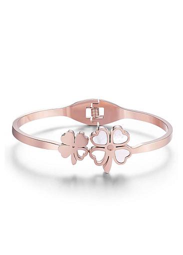 Cheap Double Four Leaf Clovers with Chromatic Conchs Titanium Steel Bangle