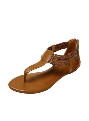 CASUAL WOVEN COLOR MATCHING FLAT-BOTTOMED SANDALS