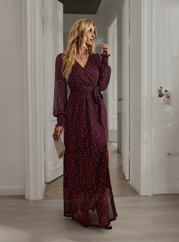 Long Sleeve V-neck Medium and Long Dress