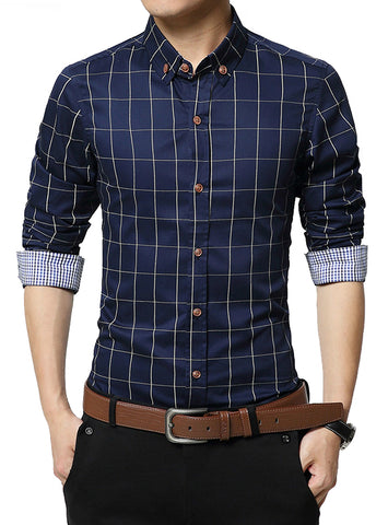 Slim Fit Men Long Sleeve Shirt Men Plaid Cotton Casual Men Shirt