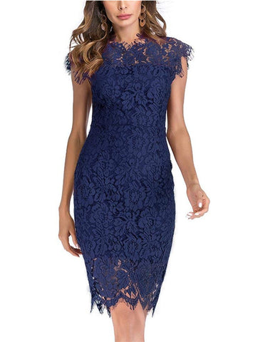 Women's Bodycon Sleeveless Little Cocktail Party Dress with Floral Lace