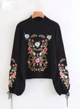 Embroidery Lace Up Knitted Sweater Women Autumn 