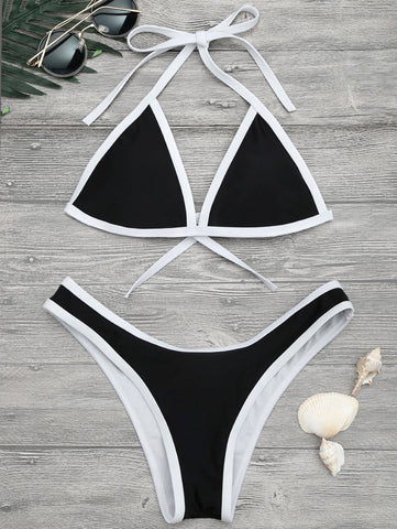 High Cut Contrast Piping Bikini Set