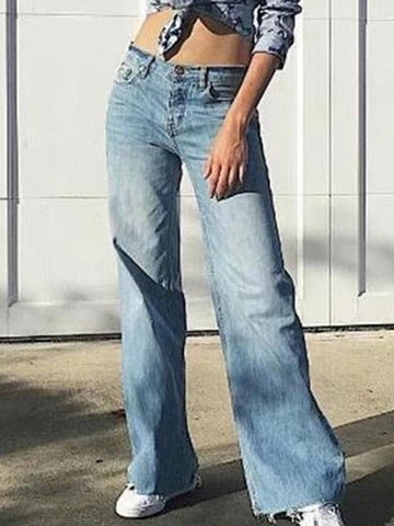 Sweet Waist Wide Legs Jeans Pants Bottoms