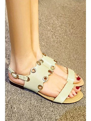 Trendy Metallic Eyelet Flat Heel Sandals