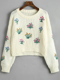 Gorgeous Crew Neck Floral Patched Sweater