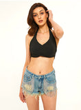 FRINGE DRILL CHAIN DENIM SHORTS