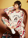 WARM CORAL FLEECE TWO-PIECE SUIT ROUND NECK CARTOON