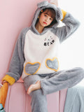 WOMEN GRAY HEART BEAR CUTE CARTOON FLANNEL