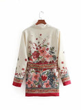 RED FLORAL PRINT KIMONO SUIT JACKET LADIES WAIST BOWKNOT