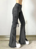 RETRO FLANGING IRREGULAR WAIST STRAP SPLIT JEANS