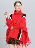 VERTICAL STRIPES LOOSE FRINGED TURTLENECK SWEATER COAK