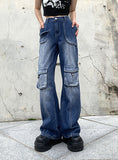 RETRO SLIM WAIST POCKET LOOSE JEANS