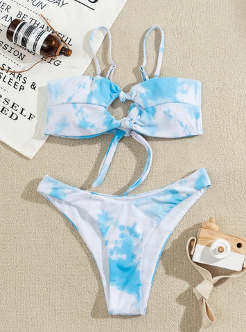 TIE-DYED PRINTED SPLIT BIKINI